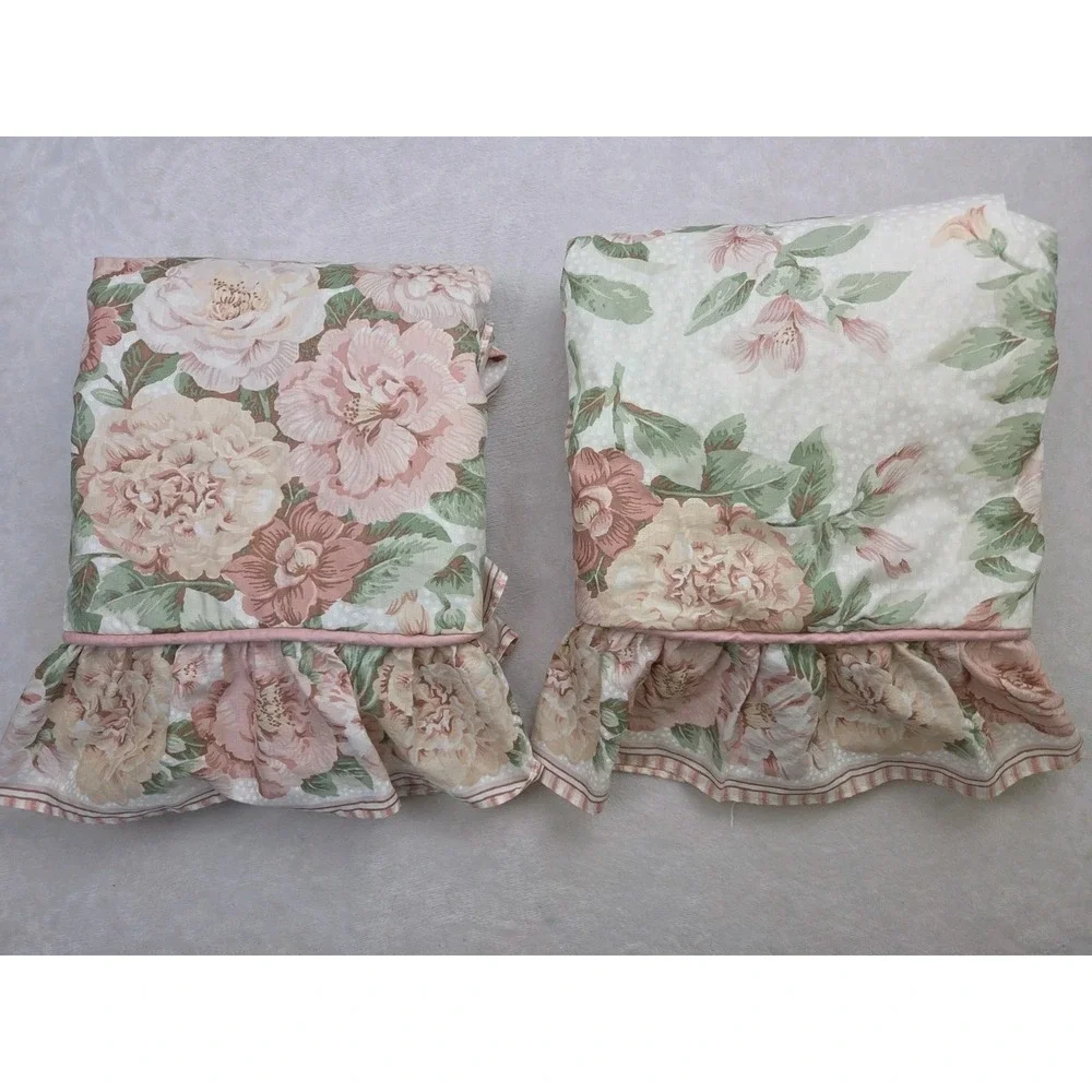 Vintage 80 90s Cottagecore Grandmillennial Floral Pillow Shams Ruffle Quilted